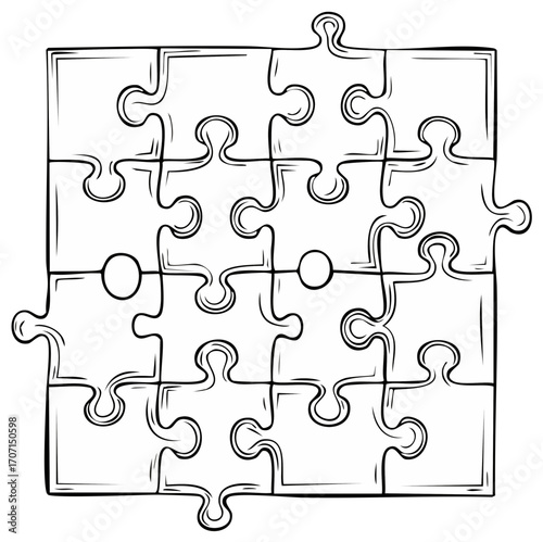 Outline Puzzle Pieces Illustrating Teamwork Unity Problem Solving Success