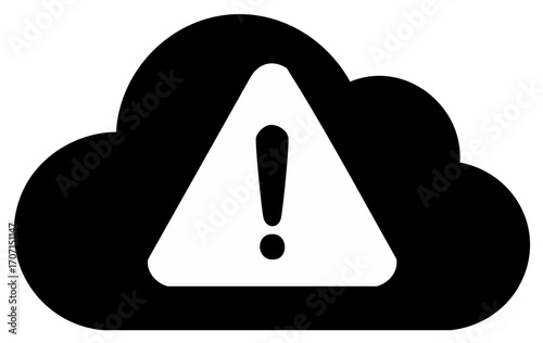 Cloud warning symbol with exclamation mark icon for error alerts and cybersecurity threats