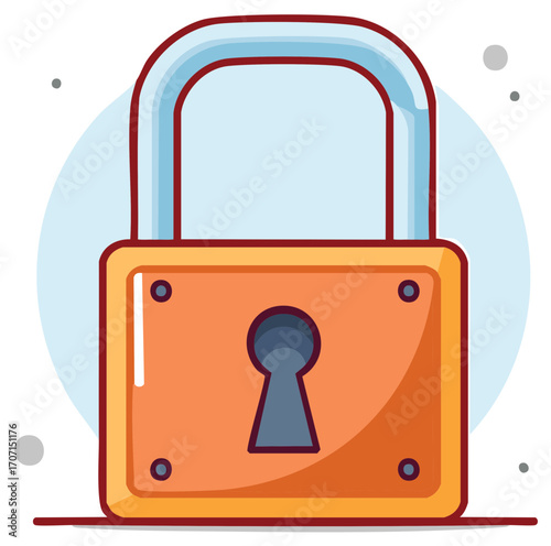 Illustration of a modern orange padlock with a blue shackle and keyhole
