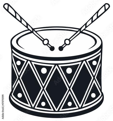 Drum with drumsticks illustration, musical instrument, percussion.