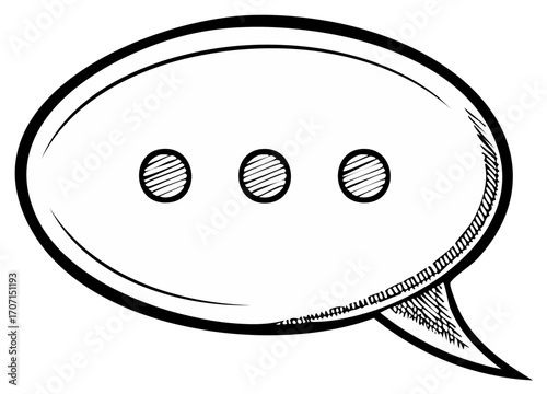 Hand drawn speech bubble with ellipsis dots indicating conversation message or thought in progress