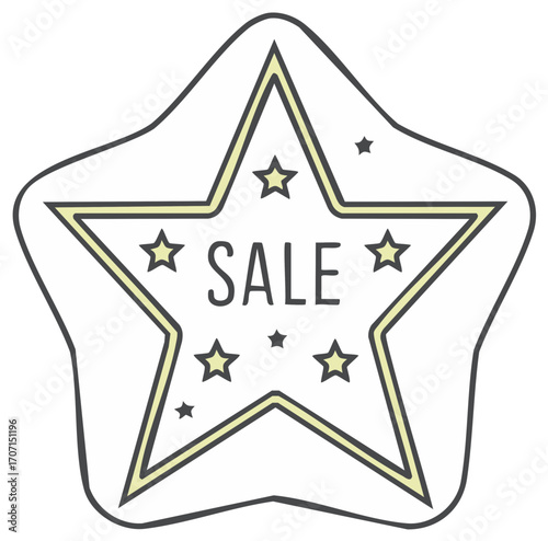 Star-shaped sticker with SALE text and additional stars, advertising discount promotion