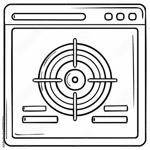 Line art illustration of an oven stove top with circular burner and controls appliance cooking tool symbol kitchen equipment