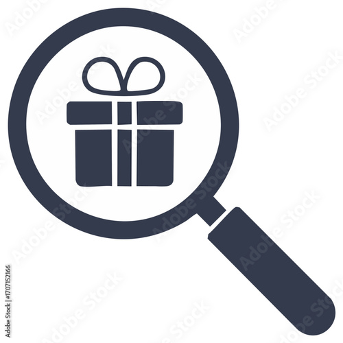 Gift box discovery with magnifying glass, present search, finding the perfect gift idea