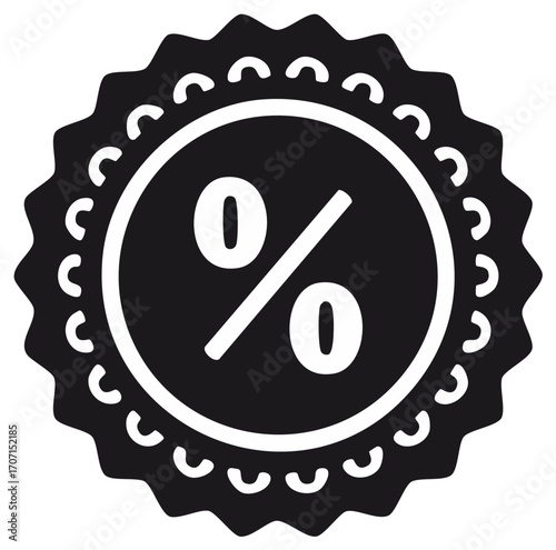 Promotional Badge Showing a Percent Sign Sale Pricing Round Discount Icon Black and White Graphic Offer Advertising Marketing Design