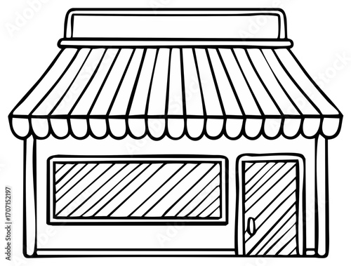 Hand Drawn Doodle Storefront with Awning and Window