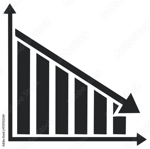 Business Decline Graph with Downward Trend Arrow and Bar Chart Symbol