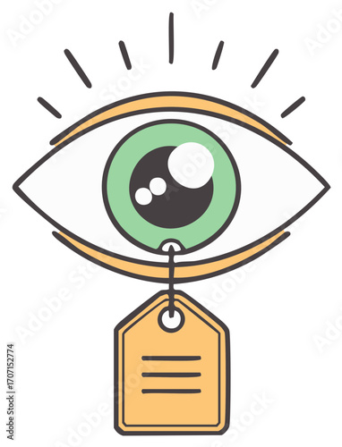 Stylized eye observing a price tag visual metaphor for value and cost