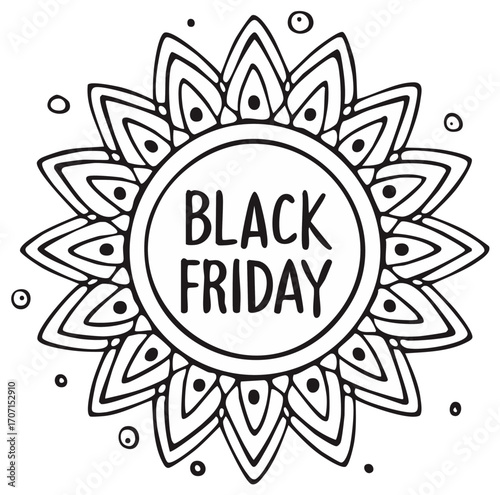 Black Friday Sale Banner with Decorative Sun-Shaped Outline Design.