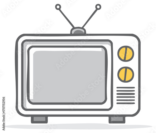 Cartoon Illustration of a Retro Television with Antenna and Control Knobs