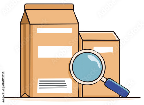 Carton Box Inspection with Magnifying Glass Quality Control Check