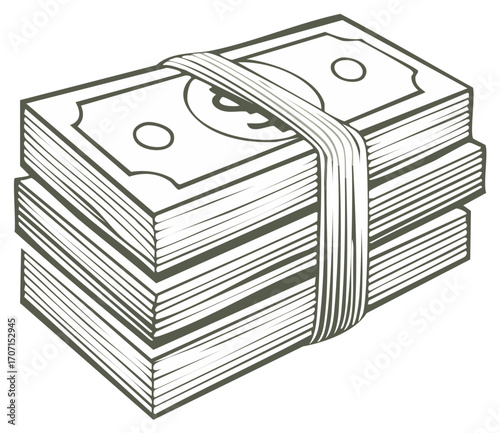 Stack of money bills tied with a strap. Financial concept vector illustration.
