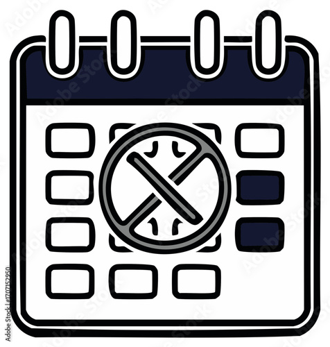 Date unavailable on calendar icon with no entry symbol for restricted schedule