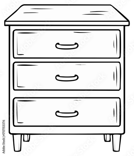 Simple Outline Drawing of a Three Drawer Dresser or Nightstand