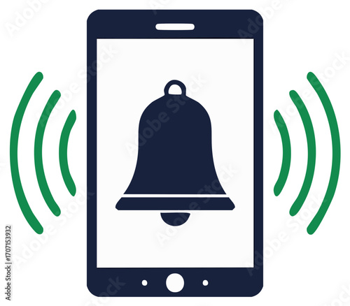 Mobile Phone Notification with Ringing Bell Icon and Sound Waves