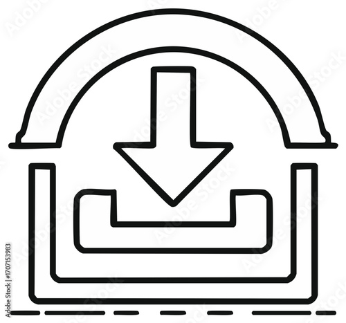 Simple black arrow pointing down into a box icon