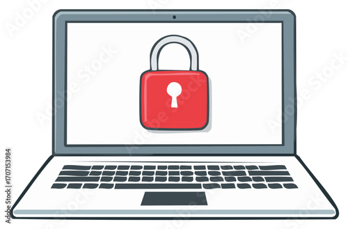 Cartoon illustration of a locked laptop computer representing cybersecurity and data protection