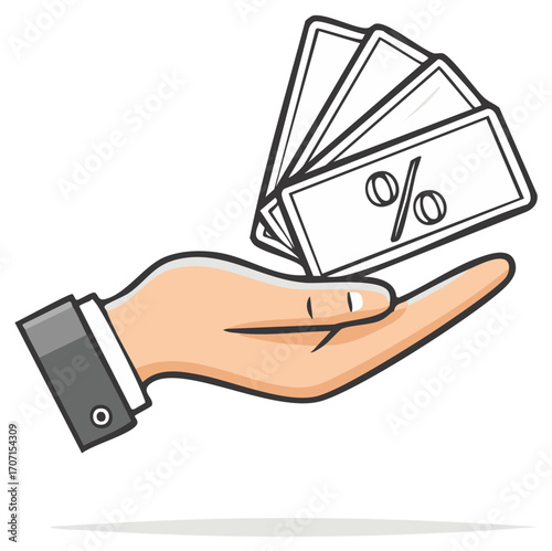 Hand holding percentage cards financial business concept illustration