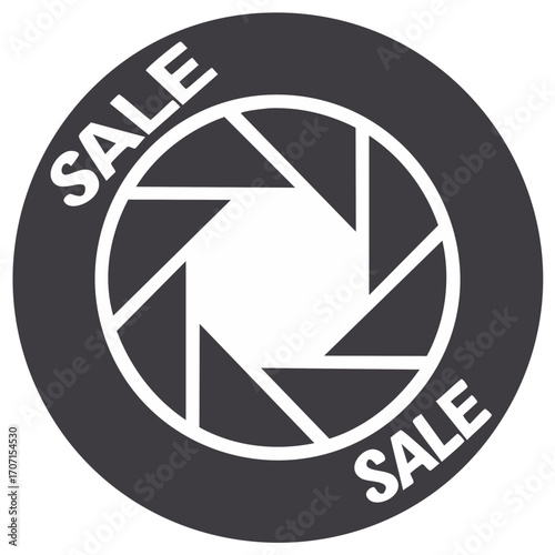Aperture icon with SALE text for photography and commerce.