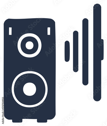 Audio speaker emitting sound waves illustrating volume and broadcast signal transmission
