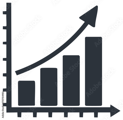 Growing bar graph illustration with upward arrow, finance growth concept and financial diagram