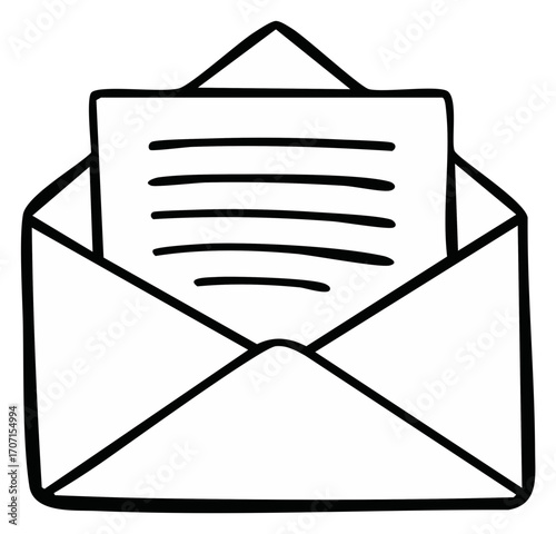 Doodle Style Illustration of Open Envelope With Letter For Business Communication