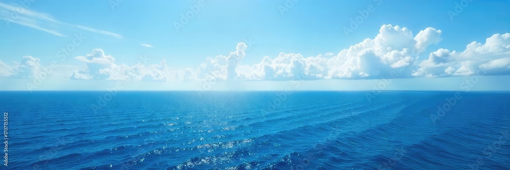 Fototapeta premium Vast, tranquil ocean meeting the sky at the horizon, a breathtaking view of endless blue Perfect for travel, nature, and serenity themes , waves, blue, beautiful