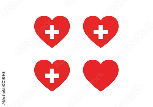 Illustration of four red hearts with white cross