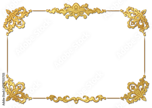Ornament elements, vintage gold floral decorative frame for design template.