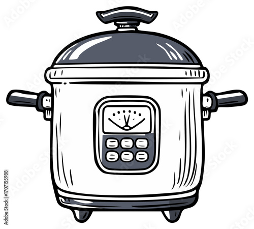 Illustrated pressure cooker or slow cooker appliance. Vector illustration.