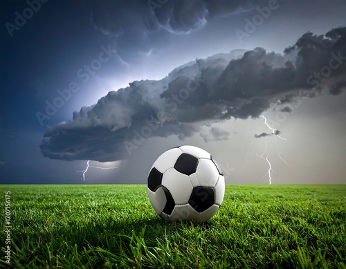 Wallpaper Mural Soccer ball on a grassy field during a thunderstorm Torontodigital.ca