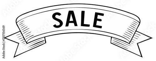 Hand drawn banner with the word SALE in bold black lettering celebrating discounts and promotions