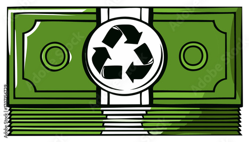 Pile of greenbacks with recycle symbol for environmental and financial themes