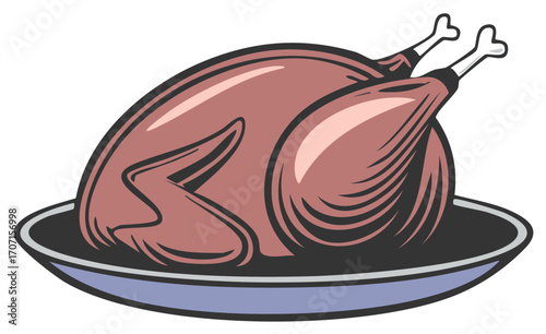 Roasted turkey on a serving platter illustration for Thanksgiving or Christmas.
