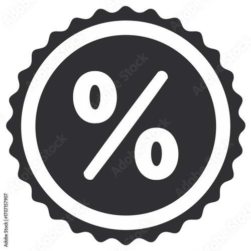 Monochrome percent sign icon in a scalloped circular badge for sales and promotional discounts