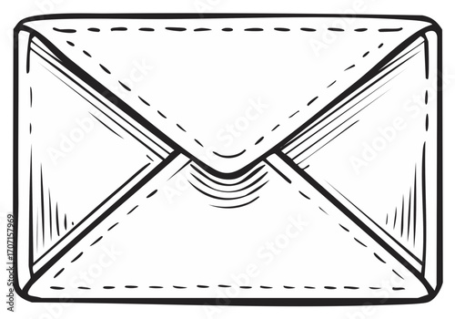 Hand drawn black and white envelope illustration for correspondence and communication