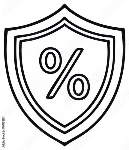 Discount Shield Outline Icon Protective Percentage Graphic Vector Art
