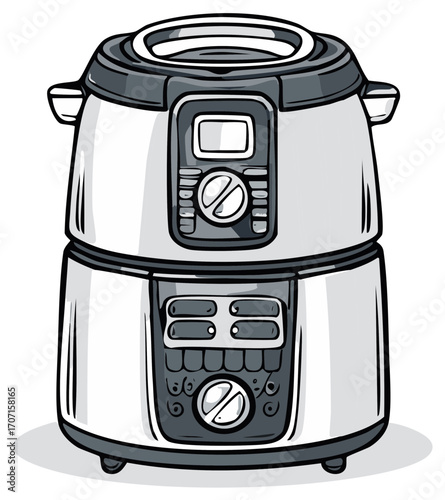 Illustration of an electric pressure cooker, digital kitchen appliance for cooking