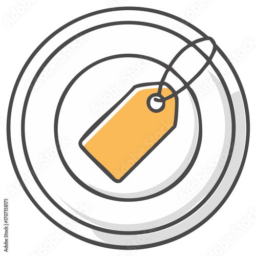 Illustration of a Yellow Sale Tag on a Circular Price Plate for a Store Promotion with Empty White Space