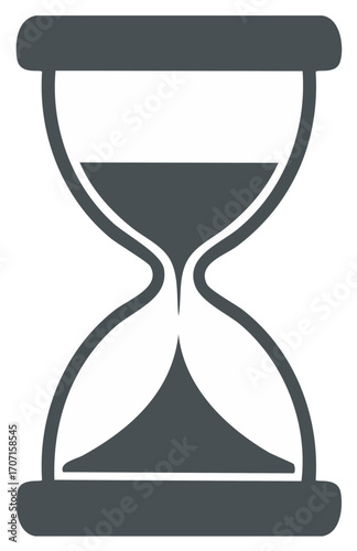 Simple hourglass icon with dark grey sand flowing from top to bottom, representing time passing.