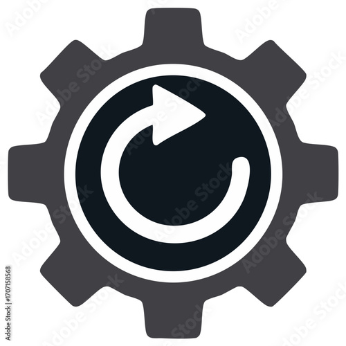 Gear with Circular Arrow Symbolizing Process Rotation and System Recycle