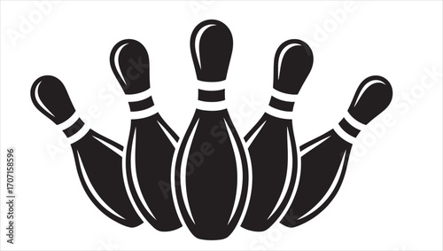 Monochrome Bowling Pins Arrayed in a Fan Formation Depicting a Classic Sports Design Element with a Retro Feel