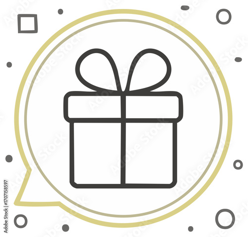 Gift box speech bubble design with simple linear details for present and giving concepts