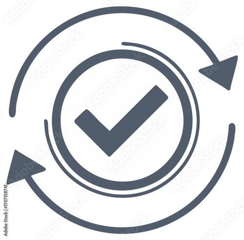 Check mark in circle with arrows representing approval or confirmation.