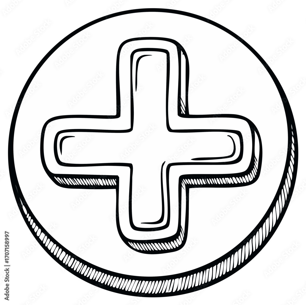 Obraz premium Hand drawn plus sign in a circle icon sketch for addition or positive concept