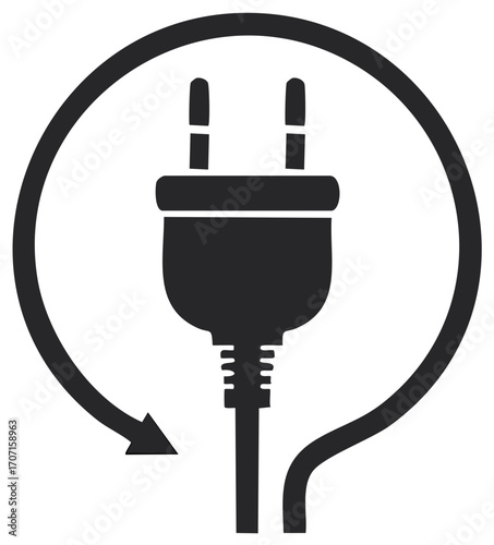 Electrical Plug Symbol within Circular Recycle Arrow, Energy Recycling Vector Illustration