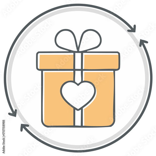 Stylized Gift Box Icon with Heart Detail and Circular Arrows for Delivery or Gifting Concepts