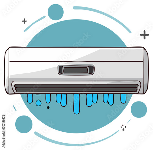 Indoor Air Conditioner Cartoon Style Illustration Displaying Water Leakage
