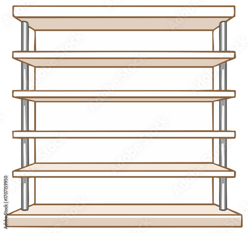 Open Multi Tiered Wood Shelving Unit with Metal Supports