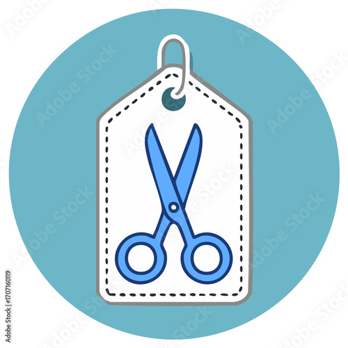 Price Tag with Scissors Icon on Light Blue Circle Background Presents Discount Offers and Sale Promotions for Creative Designs